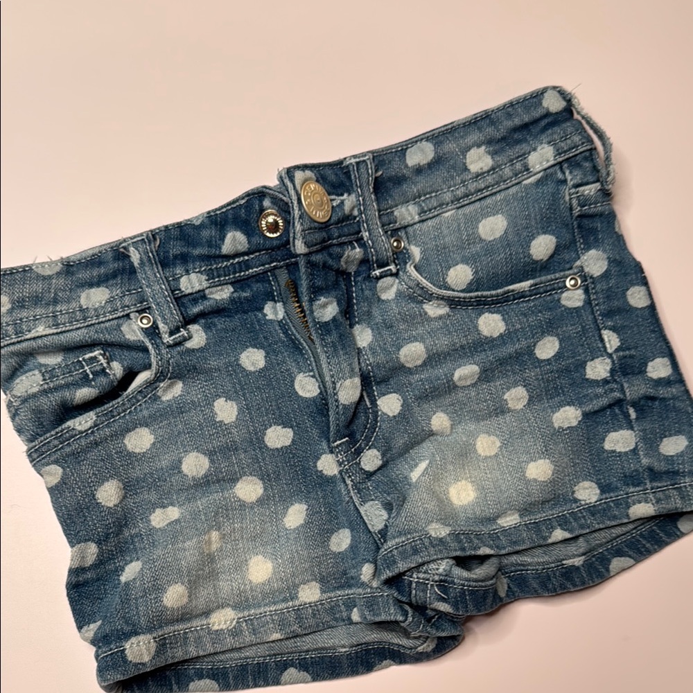 H&M Blue and White Jean Shorts with Polka Dots